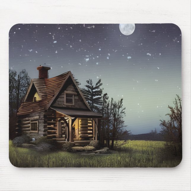 Little Cottage In The Moonlight Mouse Pad (Front)
