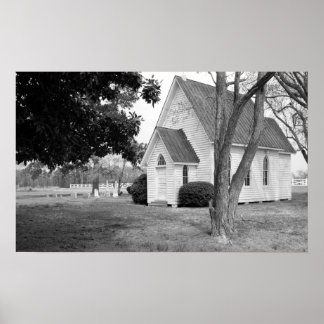 Little Country Church in Black and White Poster