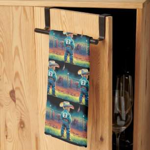 Little Cowboy at Rodeo Fence American Flag Horses Kitchen Towel