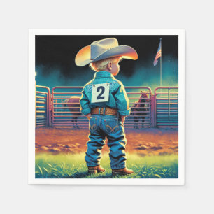 Little Cowboy at Rodeo Fence American Flag Horses Napkin