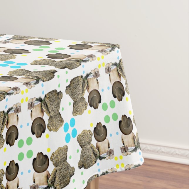 Little Cowboy Baby and Teddy Bear Tablecloth (In Situ)
