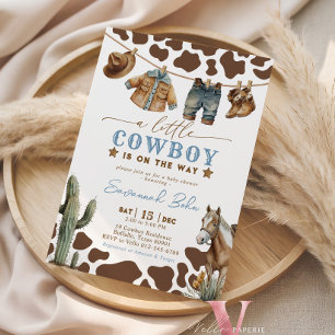 Little Cowboy Baby Shower Baby Clothes Watercolor Invitation
