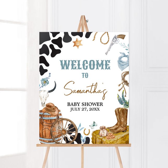 Little Cowboy Baby Shower Welcome Poster (Wild West Baby Shower Welcome Sign)