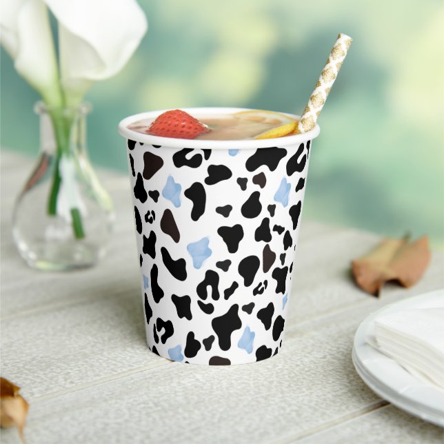Little Cowboy Black and Blue Cow Pattern Paper Cups (Insitu)