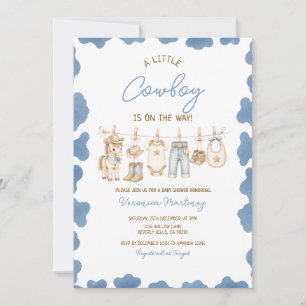 Little Cowboy Blue Baby Shower Clothesline Invitation