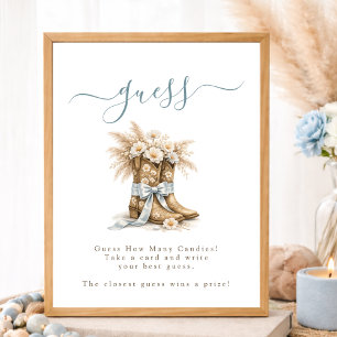 Little Cowboy Boots Bow Baby Shower Guess How Many Poster