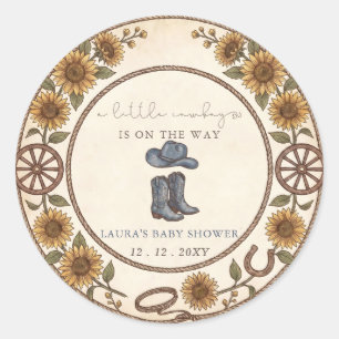 Little Cowboy Boy Baby Shower Classic Round Sticker