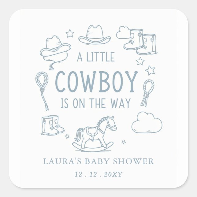 Little Cowboy Boy Baby Shower Square Sticker (Front)