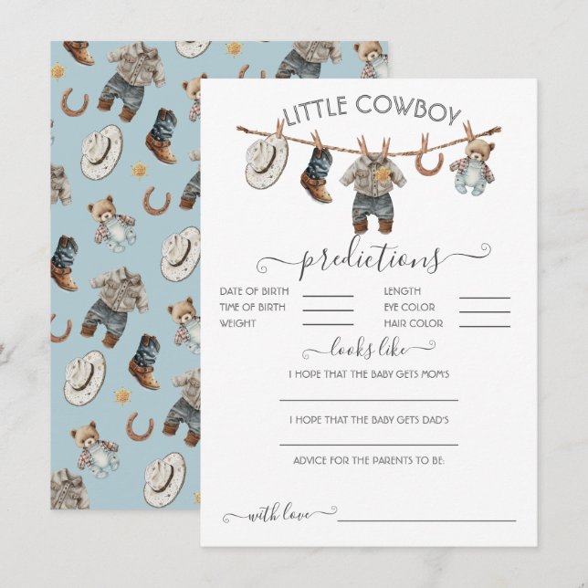Little Cowboy Clothesline Baby Predictions Game Invitation (Front/Back)