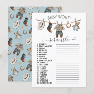 Little Cowboy Clothesline Baby Word Scramble Invitation