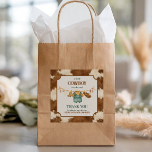 Little Cowboy Cow Western Clothesline Baby Shower Square Sticker