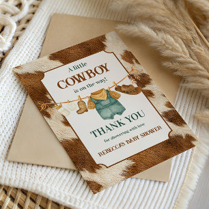 Little Cowboy Cow Western Clothesline Baby Shower Thank You Card