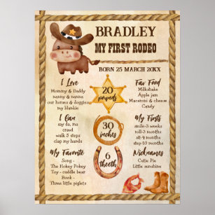 Little cowboy cute baby horse in a hat milestone poster