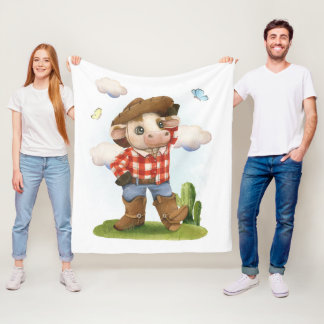 Little Cowboy Cute bull Fleece Blanket