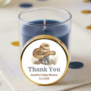  little cowboy hat baby shower thank you western classic round sticker