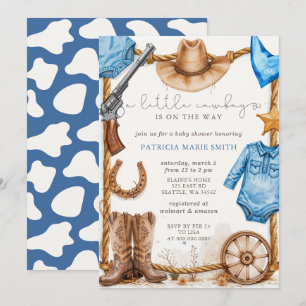 Little Cowboy Is On The Way Boy Baby Shower Invitation