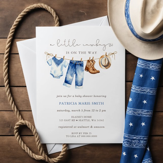 Little Cowboy Is On The Way Boy Baby Shower Invitation (Little Cowboy Is On The Way Boy Baby Shower Invitation)