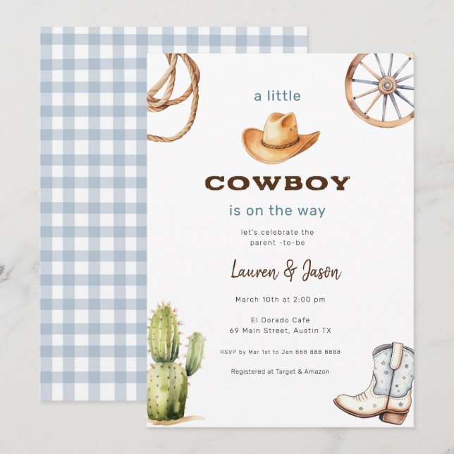 Little Cowboy Modern Baby Shower Invitation (Front/Back)