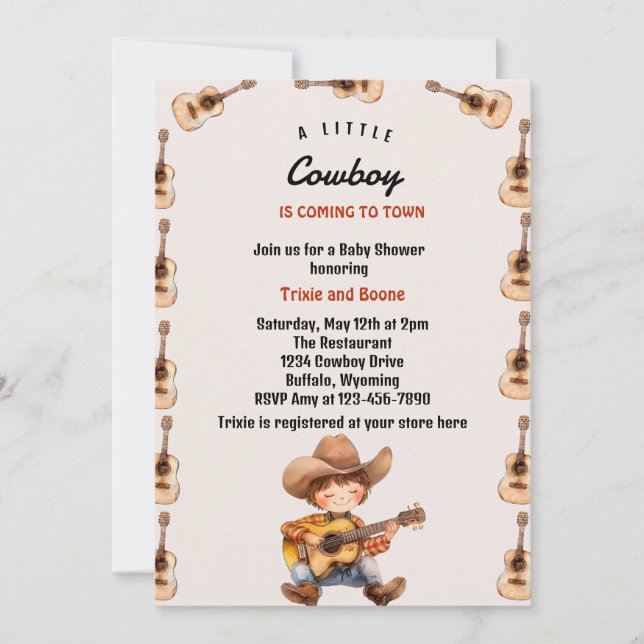Little Cowboy Modern Western  Baby Shower  Invitation (Front)