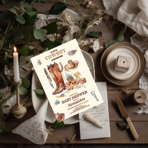 Little Cowboy Modern Western Rodeo Baby Shower Invitation