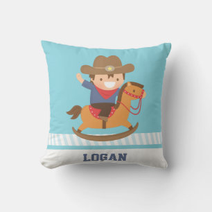 Little Cowboy on Rocking Horse Boys Room Throw Pillow