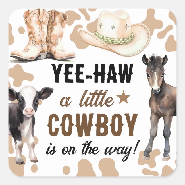 Little Cowboy Rodeo Baby Shower Square Sticker (Front)