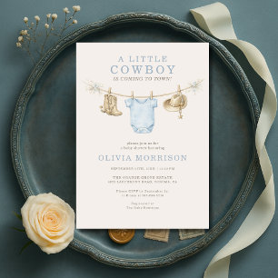 Little Cowboy Rodeo Ranch Clothesline Baby Shower Invitation