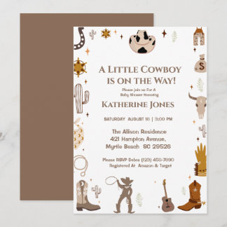  Little Cowboy Rustic Western Baby Shower  Invitation