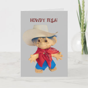 Little Cowboy Troll child boy hat Birthday Card