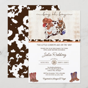 Little Cowboy Twin Boys Western V3 Baby Shower Invitation