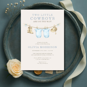Little Cowboy Twins Clothesline Boy Baby Shower Invitation