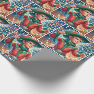 Little Cowboy Twirling Christmas Lights Wrapping Paper