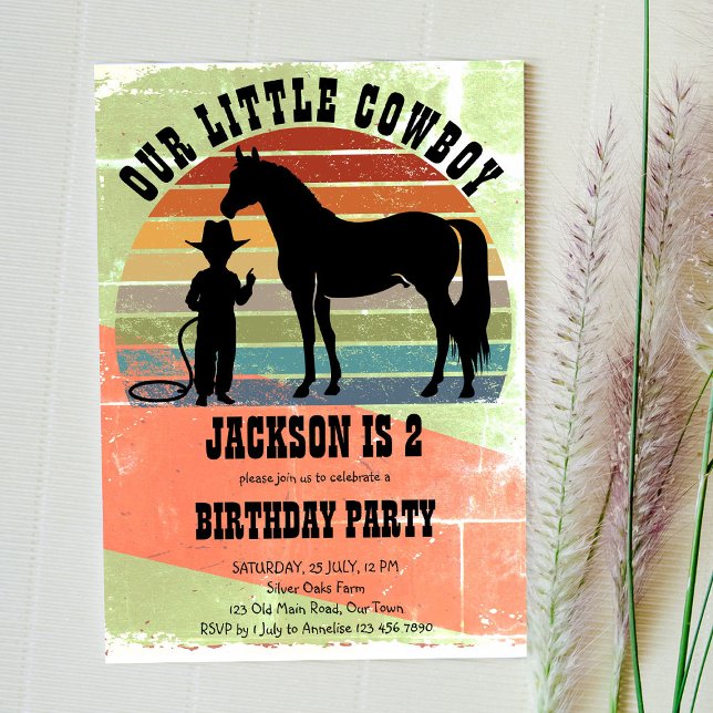 Little cowboy vintage sunset boys birthday party invitation (Creator Uploaded)