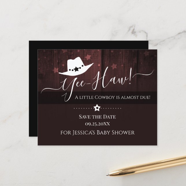 Little Cowboy Western Baby Shower Save the Date (Front/Back In Situ)