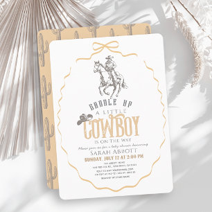 Little Cowboy Western Beige Bow Baby Shower Invitation