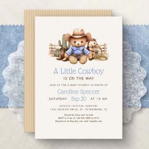Little Cowboy Western Blue Baby Shower Invitation
