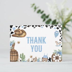 Little Cowboy Western Blue Baby Shower  Thank You Card
