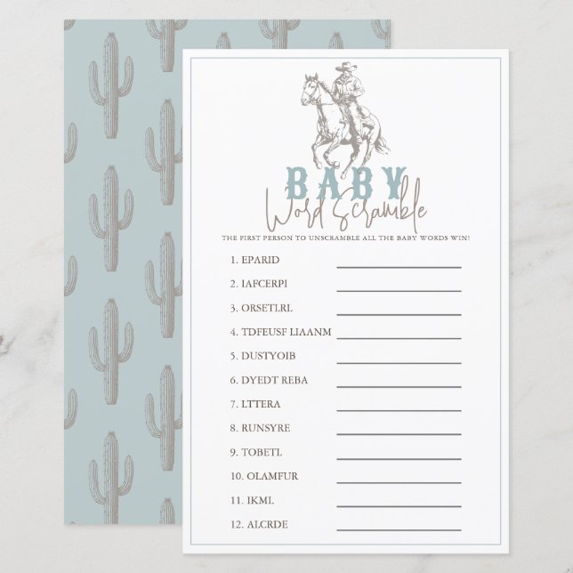 Little Cowboy Western Blue Baby Word Scramble (Front/Back)
