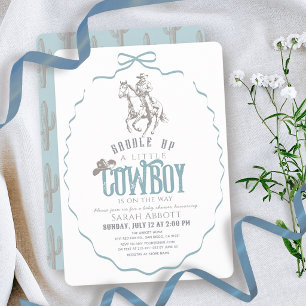 Little Cowboy Western Blue Bow Boy Baby Shower Invitation