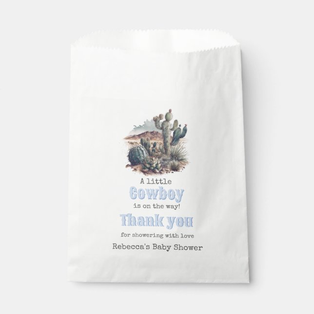 Little Cowboy Western Blue Boy Baby Shower  Favour Bag (Front)