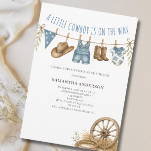 Little Cowboy Western Clothesline Baby Shower Invitation