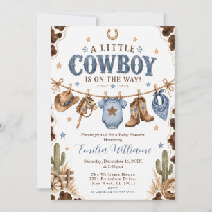 Little Cowboy Western Clothesline Boy Baby Shower Invitation