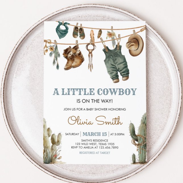 Little Cowboy Wild West Baby Shower Invitation (Wild West Little Cowboy Baby Shower Invitation)