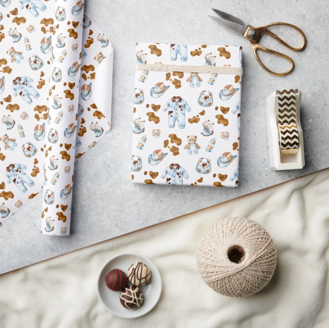 Little Cowboy WildWest Boy Baby Shower Cow Pattern Wrapping Paper (Crafts)