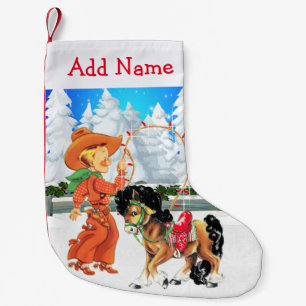 Little Cowboy With Rope and  Horse  Winter Scene Small Christmas Stocking
