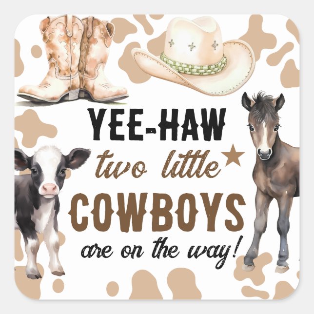 Little Cowboys Rodeo Baby Shower Square Sticker (Front)