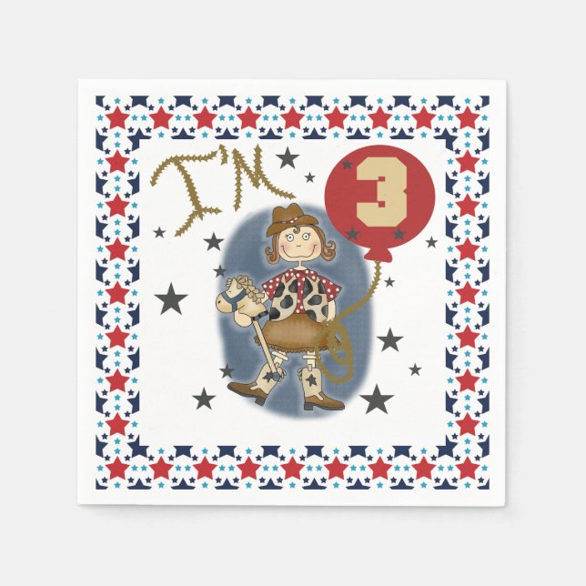 Little Cowgirl 3rd Birthday Paper Napkins (Front)