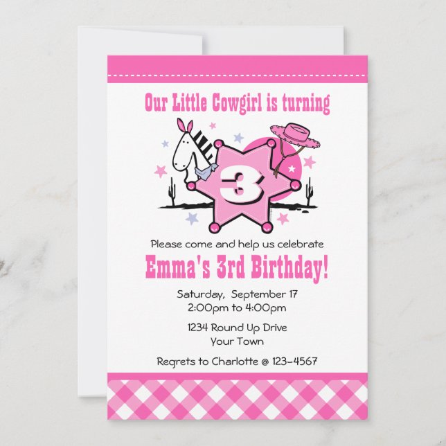 Little Cowgirl 3rd Birthday Party Invitation (Front)