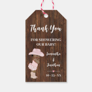 Little Cowgirl AA Baby Shower Faux Wood Favour Gift Tags