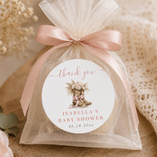Little Cowgirl Baby Girl Shower Elegant Thank You Classic Round Sticker